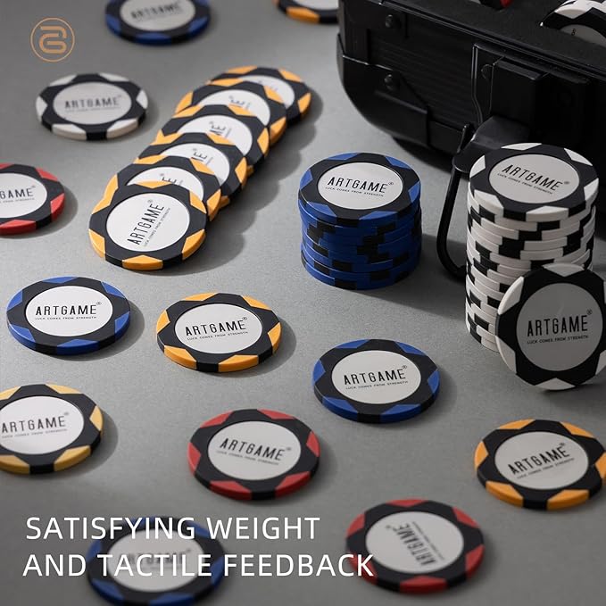 ARTGAME 14 Gram Clay Poker Chip Set for Texas Hold’em, 500Pcs Casino Style Chips, with K-Type