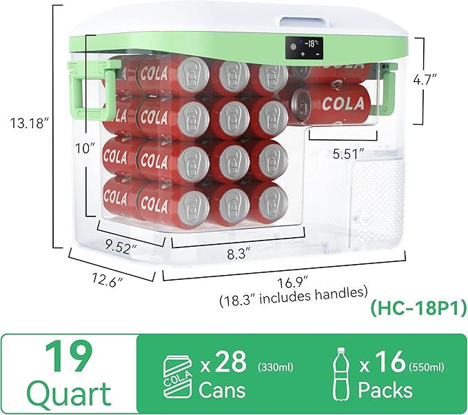 Car Fridge Portable 12V Refrigerator 19 Quart (18 Liter) 12 Volt Freezer Compressor Cooler 12V/24V