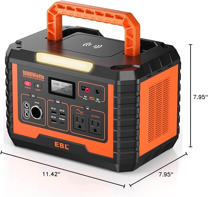 EBL Portable Power Station 1000W, Camping Solar Generator 270000mAh with 110V AC Outlet, PD 60W