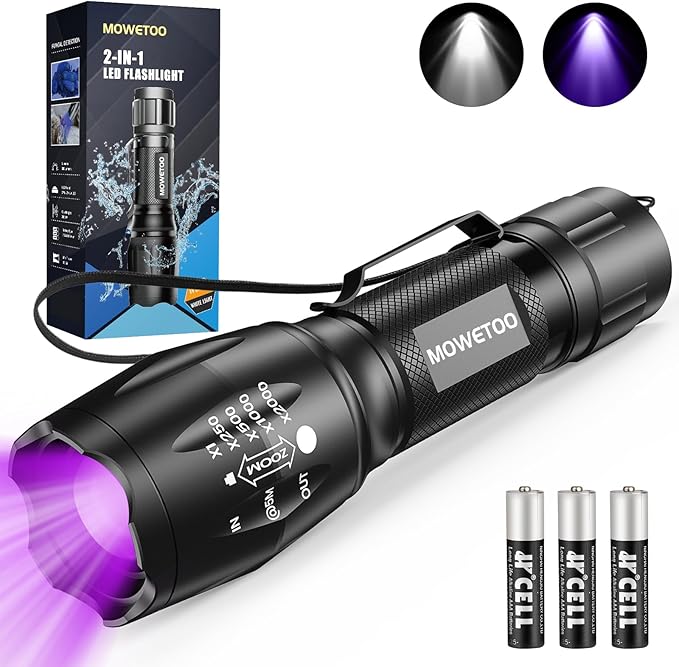UV Flashlight, Portable Blacklight Flashlight, LED Torch with White and Ultraviolet Light Combo