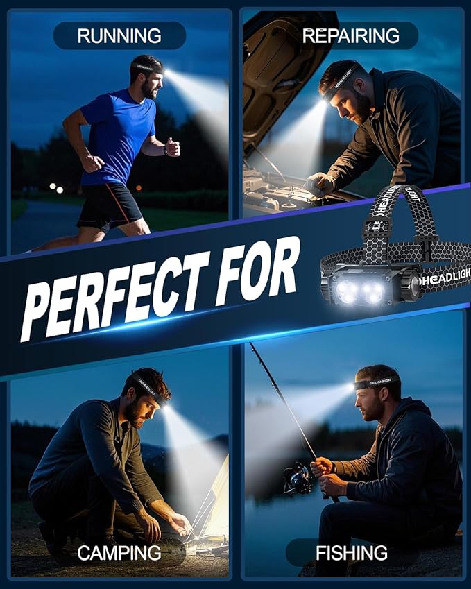 Headlamp Rechargeable 2PCS,4500L Super Bright Light Bright LED Rechargeable Headlight with White