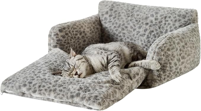 Hollypet Cat Bed Fluffy Plush Mutifuctional Double-Layer Soft Pet Couch Orthopedic Sofa Nest Beds