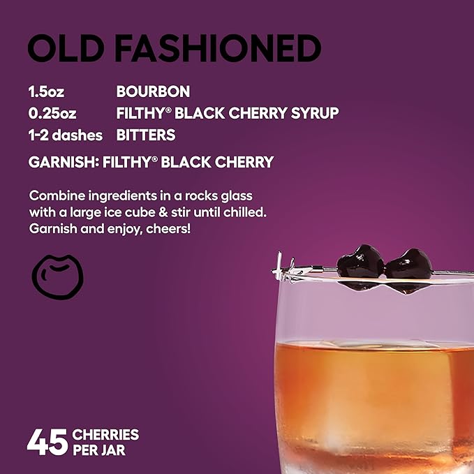 Filthy Cocktail Amarena Black Cherries, Premium Cocktail Garnish, All Natural Wild Italian Amarena