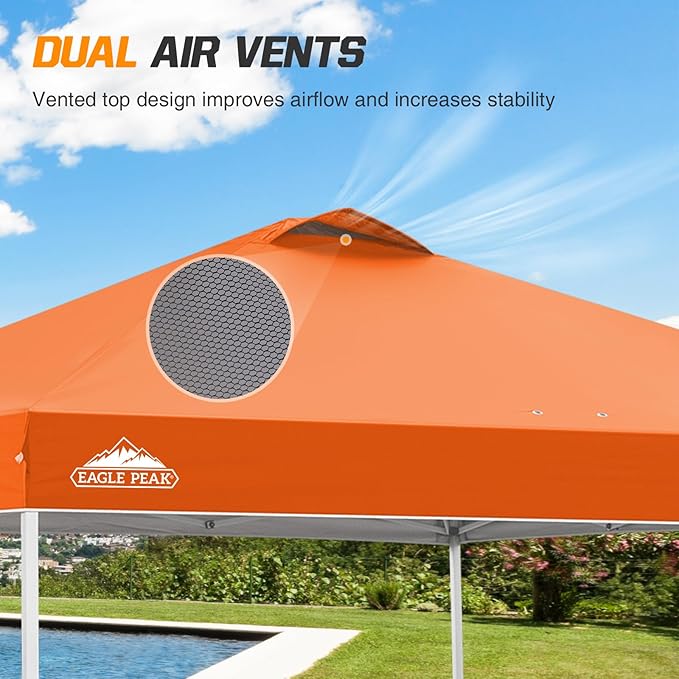 EAGLE PEAK Pop Up Canopy Tent with Wheeled Carry Bag, 8 Stakes, 4 Ropes, 4 Weight Bags, Easy Set Up
