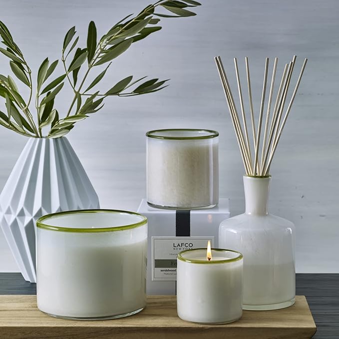 LAFCO New York Classic Candle, Feu de Bois - 6.5 oz - 50-Hour Burn Time - Reusable, Hand Blown