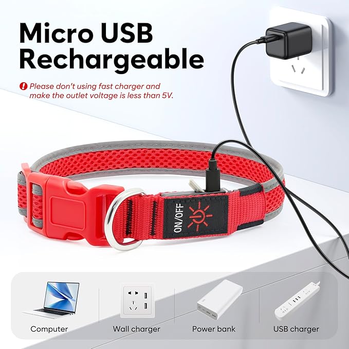 LED Dog Collar, Light Up Dog Collar USB Rechargeable, Brightest Dog Lights for Night Walking