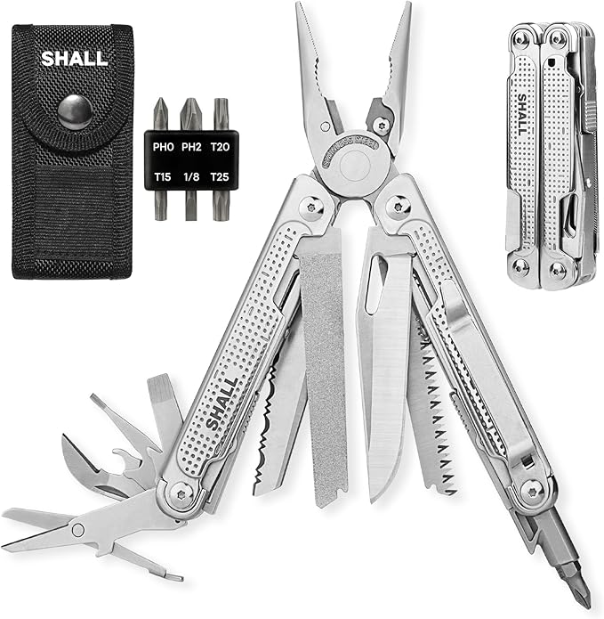 SHALL Multi Tool, 18-in-1 Multitool Pliers, Stainless Steel Multi-tool Pocket Knife w/Screwdriver