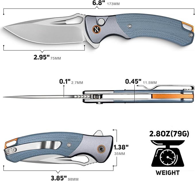 NedFoss Heron EDC Pocket Knife, 2.95" Japanese VG10 Steel Blade Button Lock Knife with Lightweight