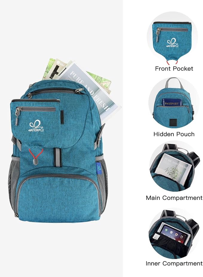 WATERFLY Small Lightweight Packable Backpack: 20l Ultra Light Foldable Travel Hiking Camping