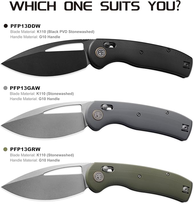 Petrified fish PFP13 Viper Folding Knife,3.5" K110 Steel Stonewashed Blade G10 Handle Pocket Knife