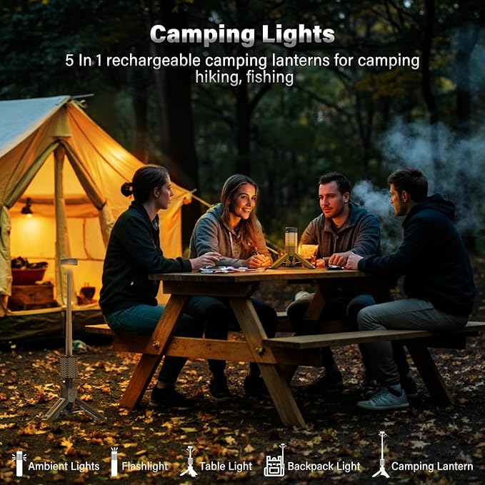 Telescopic Camping Light - 10500mAh Rechargeable Camping Lantern with Storage Bag, Dimmable