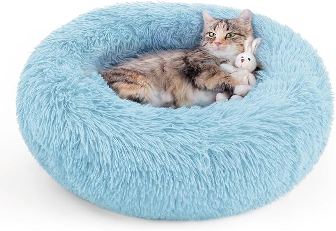 rabbitgoo Cat Beds for Indoor Cats, 20 inches Cat Bed Machine Washable, Fluffy Round Pet Bed