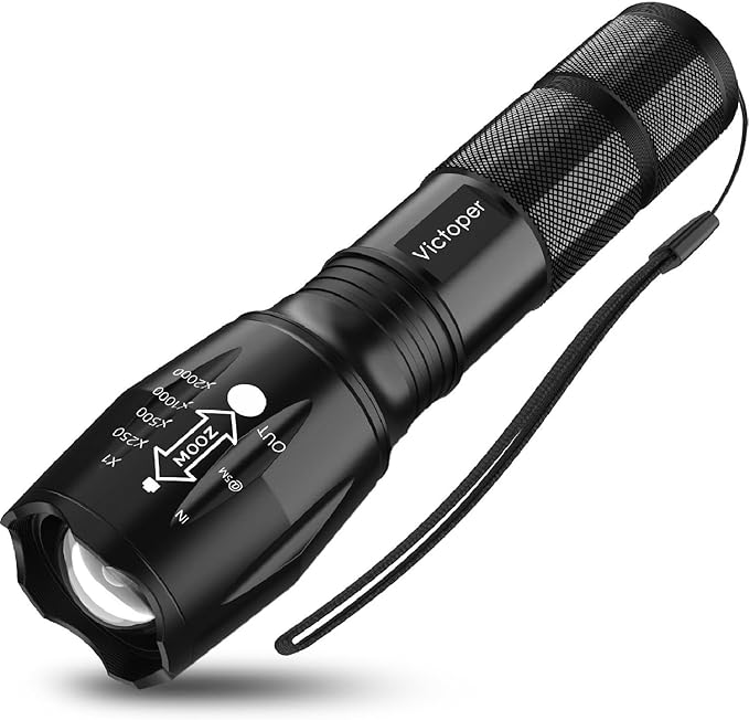 Victoper LED Flashlight 1 Pack, Bright Tactical Torch High Lumens with 5 Modes, Waterproof Zoomable
