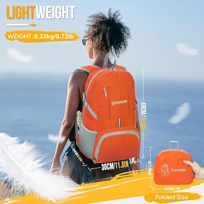 ZOMAKE Lightweight Packable Backpack 35L, Light Foldable Backpacks Water Resistant Collapsible