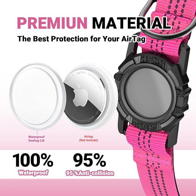 AirTag Dog Collar, IP68 Waterproof Integrated Air Tag Dog Collars with Reflective, Ultra-Durable