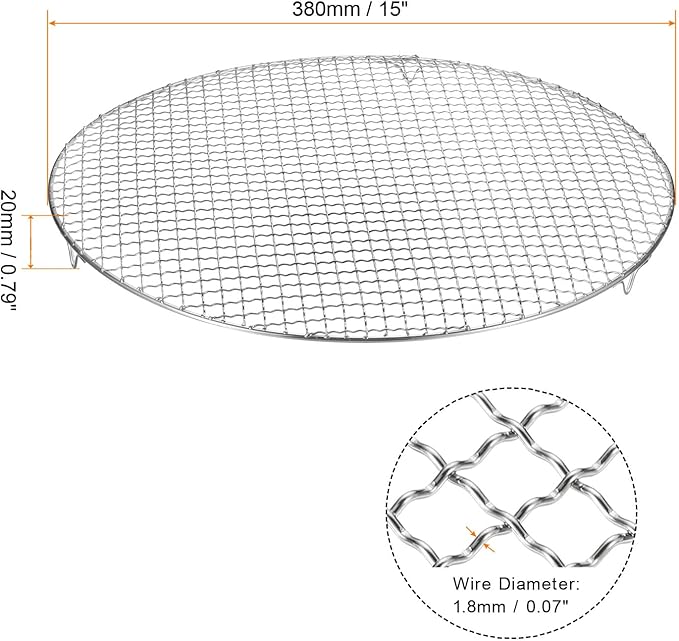 HARFINGTON Round Cooking Rack 15-inch 201 Stainless Steel Cross Wire Barbecue Grill Net with 20mm