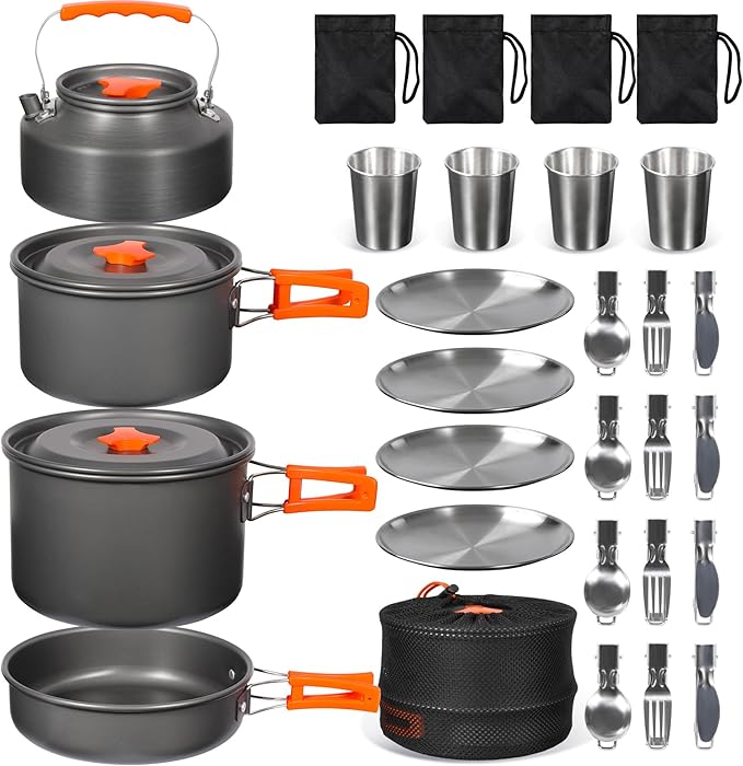 REDCAMP 6/10/11/12/14/15/19 PCS Camping Cookware Mess Kit Camping Gear Campfire Utensils