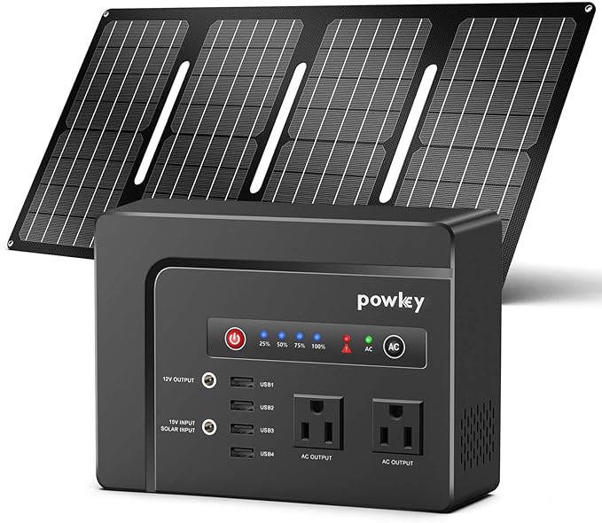 Powkey Solar Powered Generator,200W Portable Solar Generator Power Station with Solar Panels