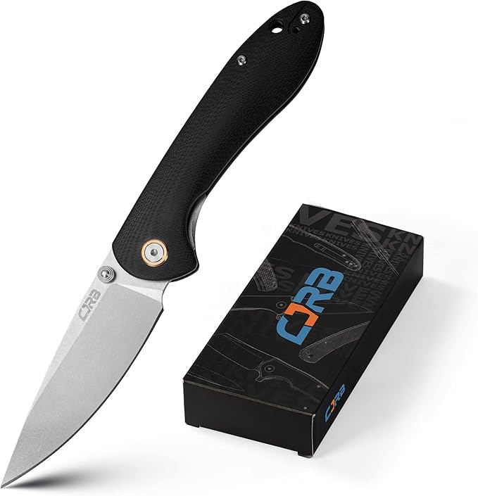 CJRB Feldspar Folding Knife - Stonewash D2 Steel Blade, G10 Tactical Handle, EDC Pocket Knife
