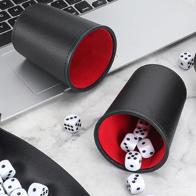 5X Dice Cup Set, PU Leather Dice Shaker Cups with 30 Dices for Bar Party Yahtzee Farkle Dice Games