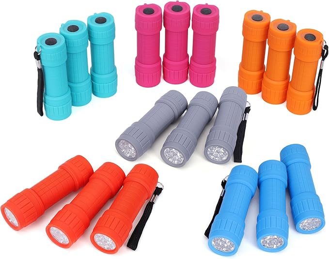 FASTPRO 18-Pack, 9-LED Mini Flashlight Set, AAA Batteries are Included and Pre-Installed, Perfect