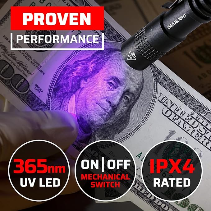 GearLight UV Flashlight S50-365 nm Mini Blacklight Ultraviolet Pen Flashlights for ID Check, Leak
