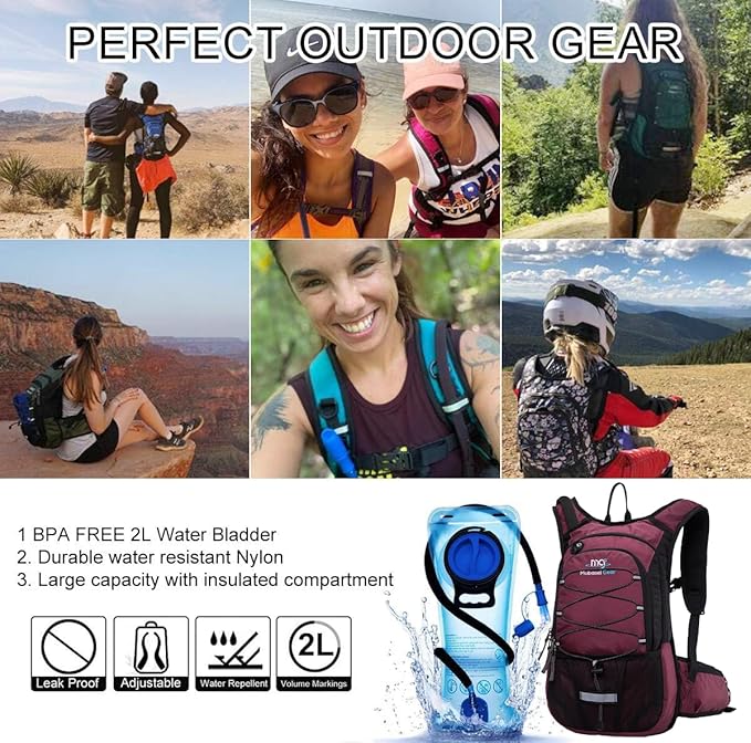 15L Insulated Hydration Backpack Pack with 2L Water Bladder Lightweight Hiking Backpack Bag for