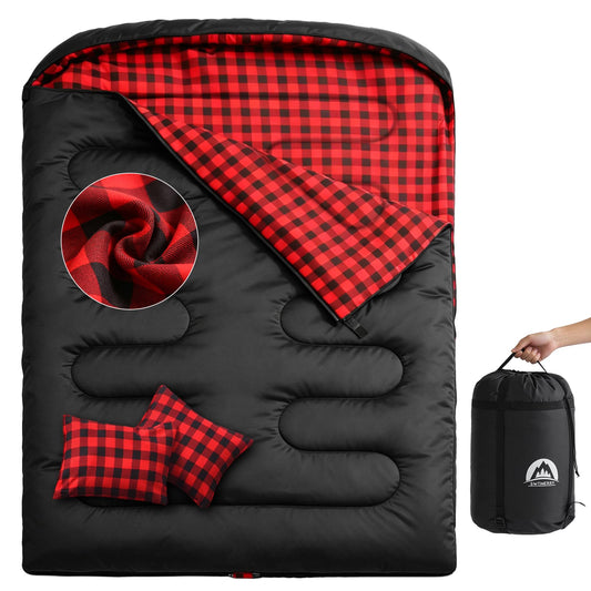 Swtmerry Flannel Double Sleeping Bag for Adults with 2 Pillows Cold Weather, Big & Tall Queen Size