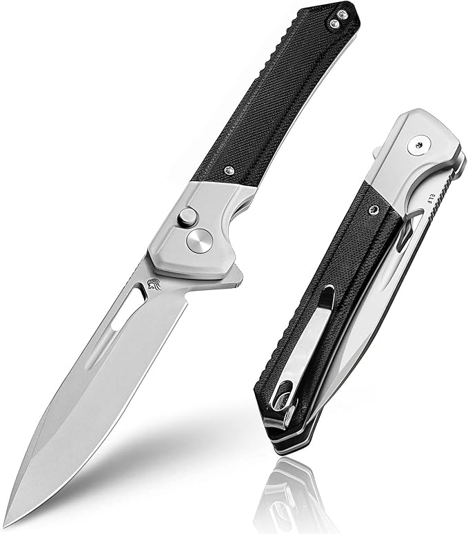 NedFoss ELF II Pocket Knife, 3.3" 14C28N Blade Button Lock EDC Knife with G10 Handle, Flipper Open