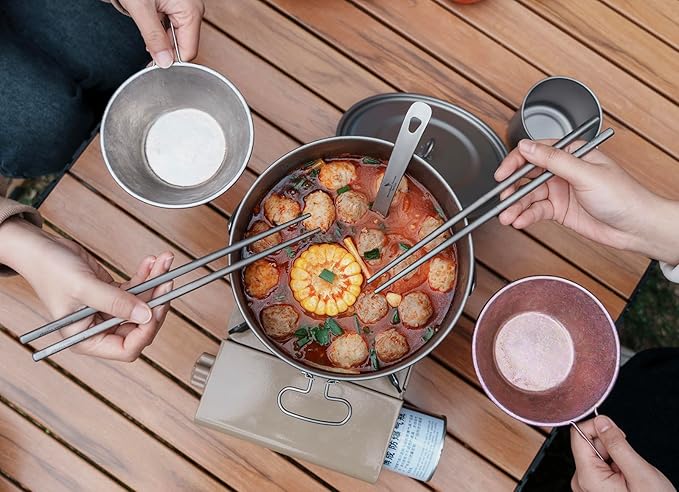 iBasingo 3-Piece Titanium Pot Set (1.3L+1.95L+2.9L) with Lids Ultralight Camping Cookware for