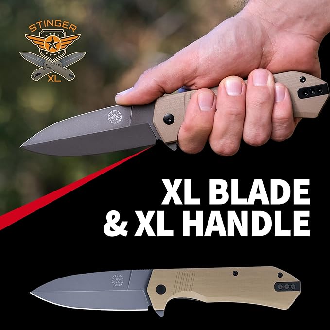 Off-Grid Knives - Stinger XL Folding Knife w. Spear Point Blade, Crucible 154CM Steel, G10 Scales