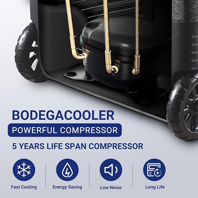 BODEGACOOLER 12 Volt Car Refrigerator,58QT(55L) Car Fridge with Wheels,RV Portable Freezer Single