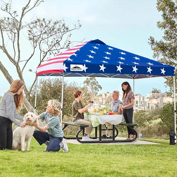 EAGLE PEAK Pop Up Canopy Tent with Wheeled Carry Bag, 8 Stakes, 4 Ropes, 4 Weight Bags, Easy Set Up