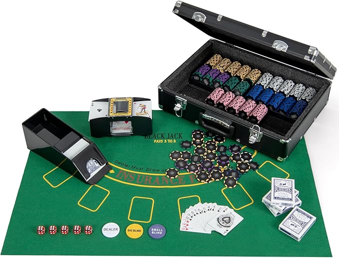 Goplus Poker Chip Set, 600 PCS 14 Gram Clay Poker Chips w/Case, Automatic Card Shuffler, 6 Decks
