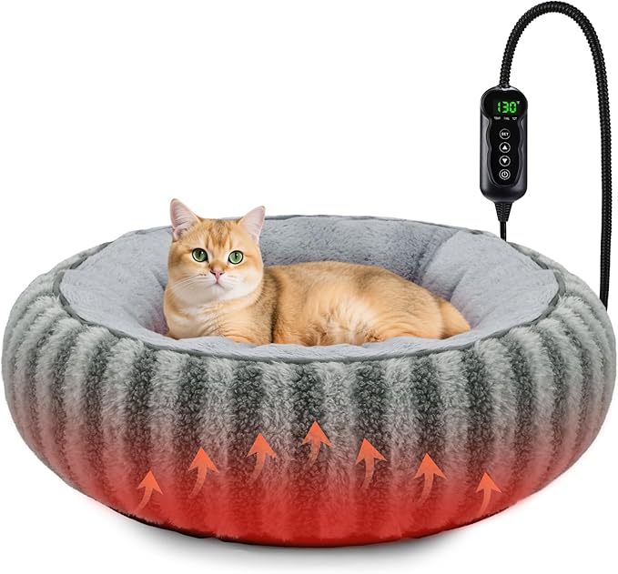 Toove Heated Cat Bed Indoor - 20" Heating Donut Pet Bed for Cats and Small Dogs, Ultra Soft & Cozy