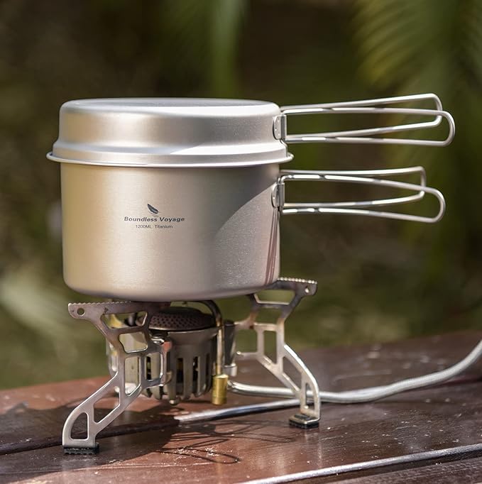 Boundless Voyage Outdoor Titanium Pot with Pan Set with Collapsible Folding Handle for Outdoor