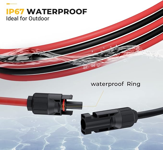 BougeRV 10 Feet 10AWG Solar Extension Cable with Solar Connector on Both End with Extra Pair of