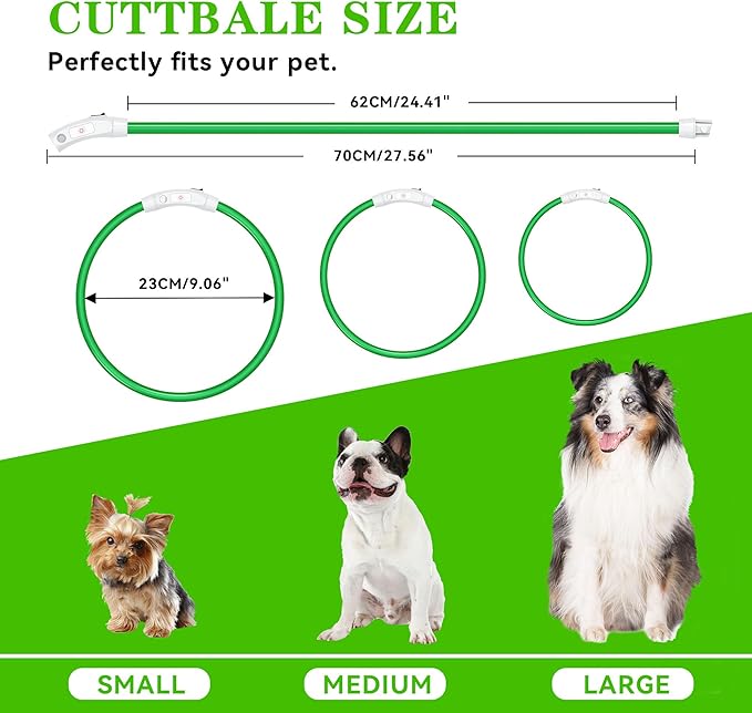 Led Light Up Dog Collar Rechargeable Waterproof, Glow in Dark Dog Collar, TPU Cuttable Lighted Dog