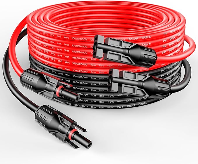 RICH SOLAR 10 Gauge 10AWG One Pair 30 Feet Red + 30 Feet Black Solar Panel Extension Cable Wire