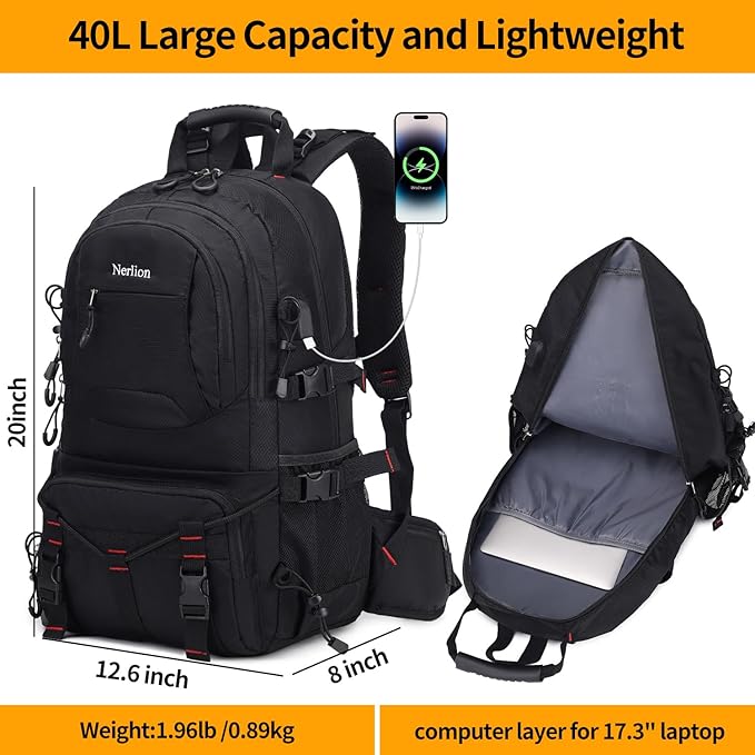 Nerlion 40L Hiking Backpack Travel Backpack for Men Women Camping Waterproof Outdoor Hiking Daypack