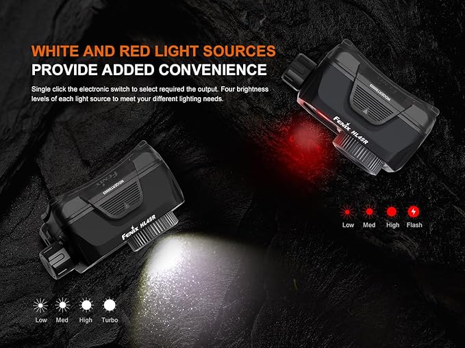 Fenix HL45R 1000 Lumen Adjustable Beam Headlamp, Rechargeable, AAA Dual Fuel, Gesture Sensing