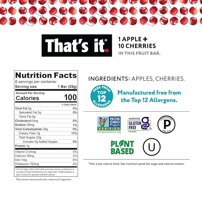 That's it. Fruit Bars 12 Variety Pack 100% Natural Real Fruit Bar, High Fiber Vegan, Gluten Free