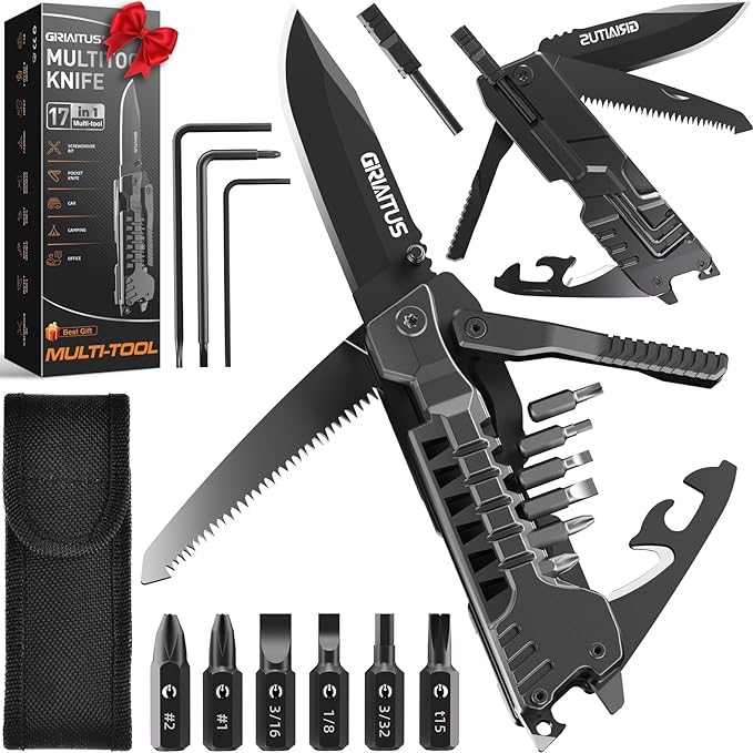 Multitool Knife 17 in 1Fire Starting Sticks, Bottle Opener, Saw Screwdrivers Bottle Opener