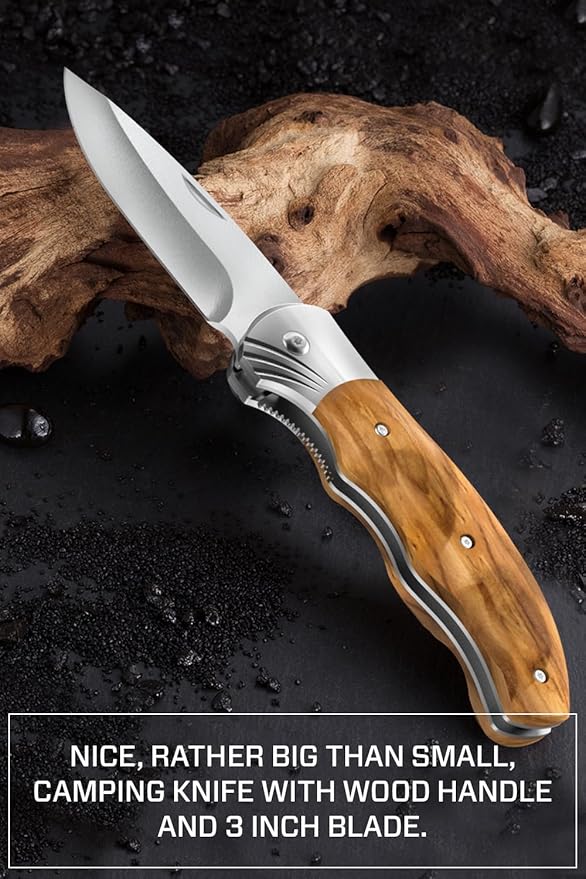 Grand Way Pocket Knife for Men with Wood Handle, Liner lock - Folding Sharp Blade 3.54" - Cool