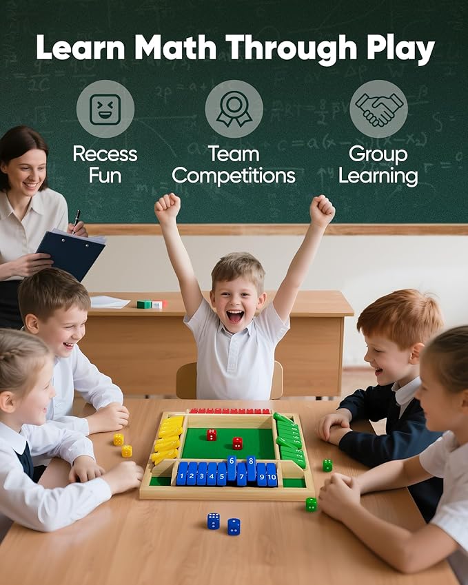 Classic Original Shut The Box Game, Math Dice Board Game for Family Night Classroom Travel, Wooden