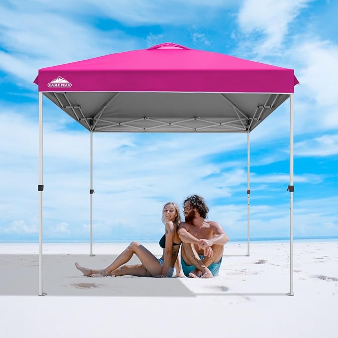 EAGLE PEAK Pop Up Canopy Tent with Wheeled Carry Bag, 8 Stakes, 4 Ropes, Easy Set Up Tent Canopy