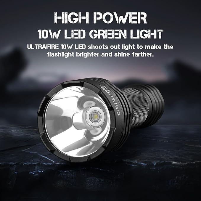 ULTRAFIRE 10W Green Hunting Flashlight 273 Yards Super Bright LED Green Flashlight for Night