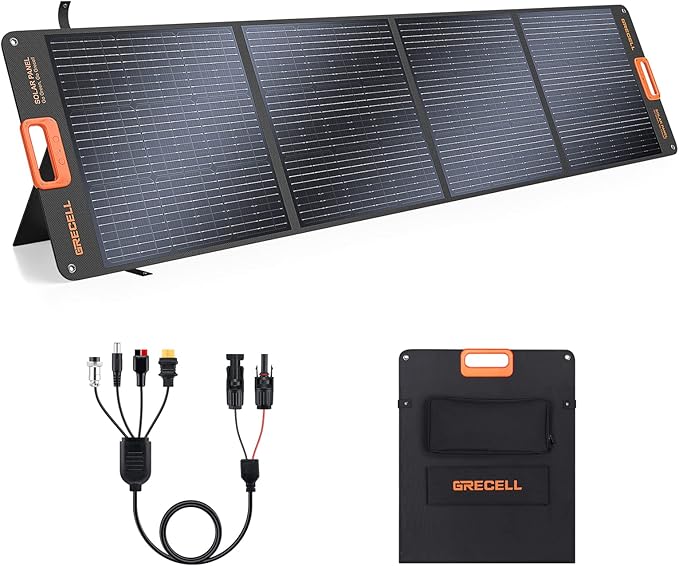 GRECELL 200W Portable Solar Panel for Power Station, Foldable Solar Charger w/ 4 Kickstands, IP65