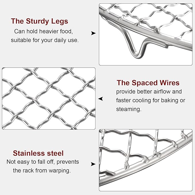HARFINGTON Round Cooking Rack 23.6-inch Stainless Steel Cross Wire Barbecue Grill Net with 20mm