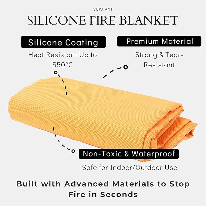 Supa Ant Emergency Silicon Fire Blanket for Home and Kitchen - 2pk 1500F High Visibility Smother